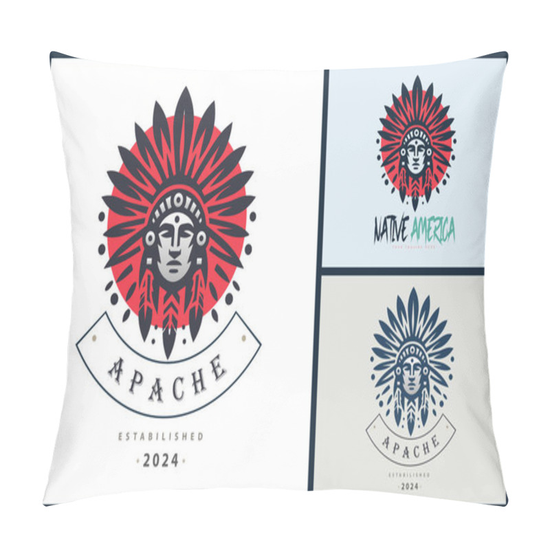 Personality  Apache Indian Aztec Native American Warrior Tribes Face Head Logo Template Design Pillow Covers