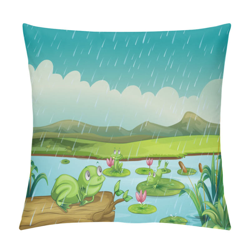 Personality  Three Frogs Enjoying The Raindrops Pillow Covers