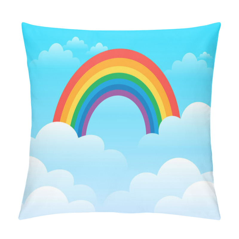 Personality  Colorful Rainbow With Clouds In The Sky. Cloudy Landscape Wallpaper.  Clean And Minimal Scenery Background For Children's Bedroom, Baby Nursery, Baby Room Decor. Pillow Covers