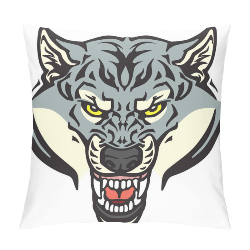 Personality  Angry Wolf Head . Tattoo Style Vector Illustration Pillow Covers