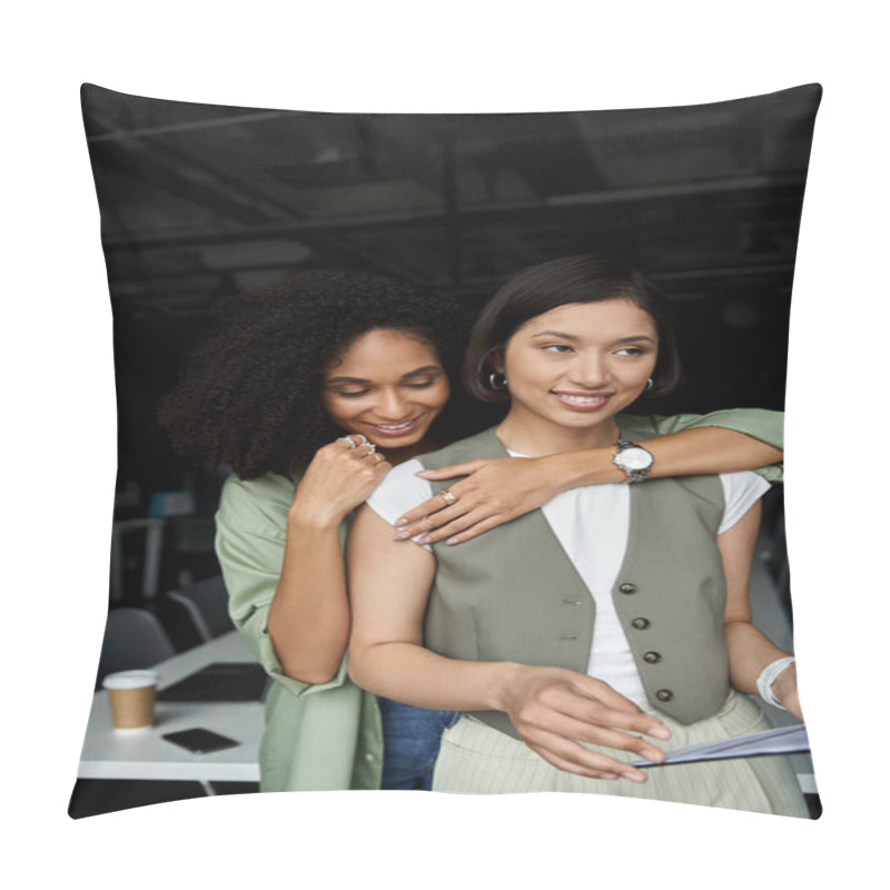 Personality  Two Women, A Lesbian Couple, Work Together In An Office Setting. Pillow Covers