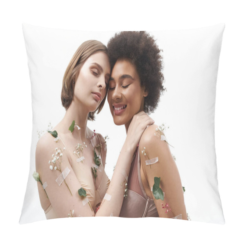 Personality  Two Women Embrace Lovingly, Surrounded By Delicate Floral Accents. Pillow Covers