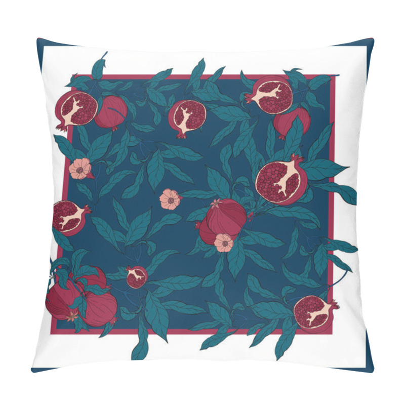 Personality  Silk Scarf With Pomegranate Branch With Fruits And Flowers. Pillow Covers