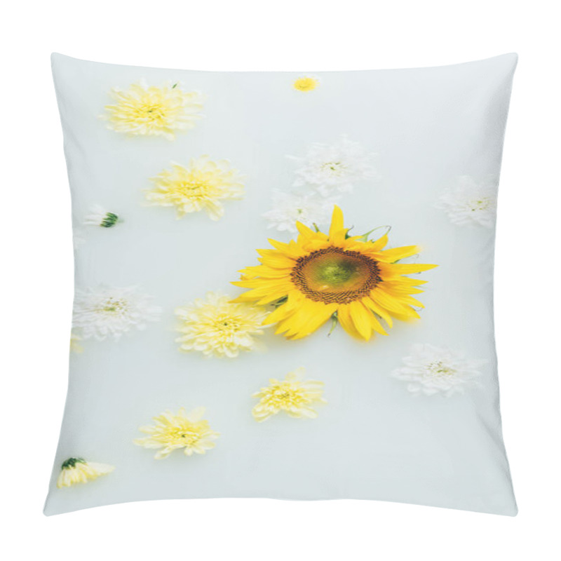 Personality  Top View Of Yellow Sunflower And Chrysanthemum Flowers In Milk Pillow Covers