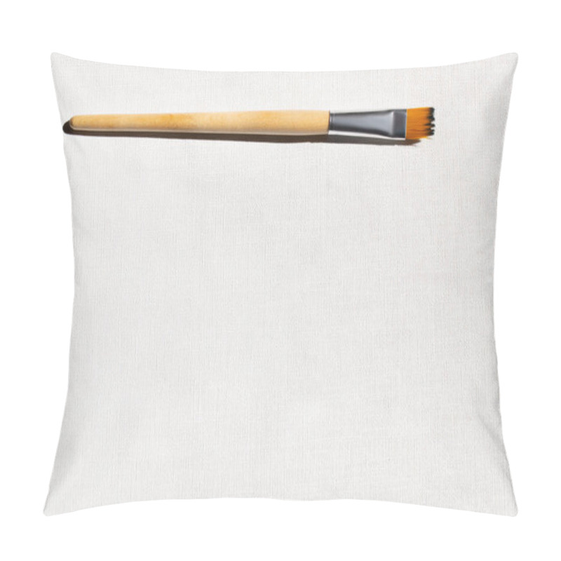 Personality  Top View Of Paintbrush On White Canvas Background  Pillow Covers