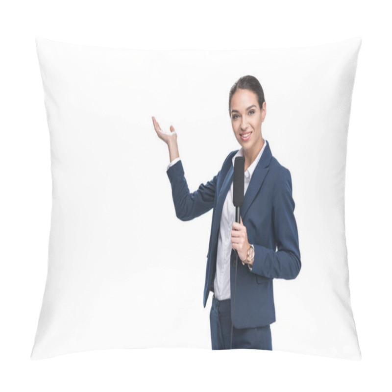 Personality  Female Newscaster With Microphone  Pillow Covers