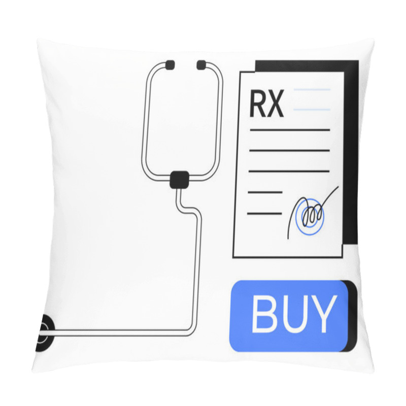 Personality  Stethoscope Next To A Signed Prescription And Blue Buy Button. Ideal For Healthcare, Telemedicine, Online Pharmacies, Medical Services, E-prescriptions, Virtual Consultations, Digital Health. Line Pillow Covers