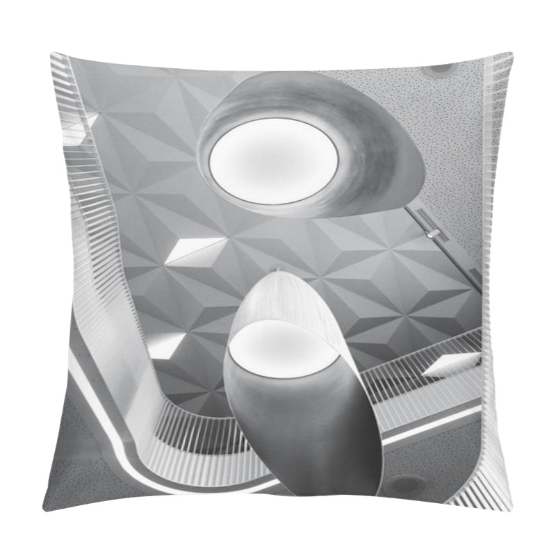 Personality  Abstract Geometric Lines And Shapes Of Modern Building Interior, Low Angle Black And White Futuristic Indoor Picture   Pillow Covers