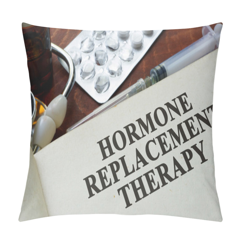 Personality  Book With Words Hormone Replacement Therapy On A Table. Pillow Covers