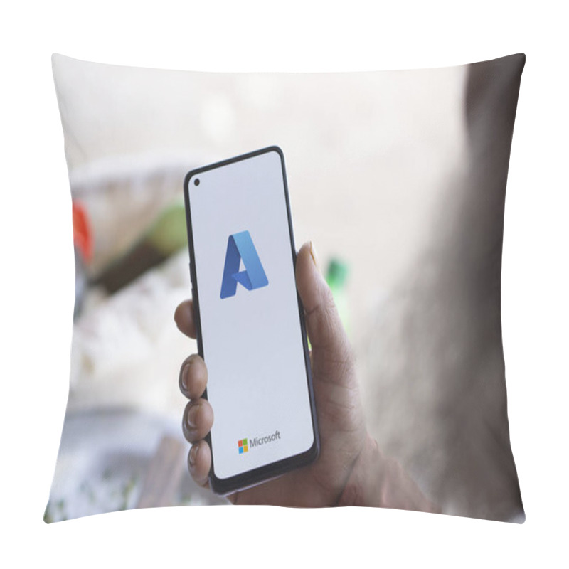 Personality  Dhaka, Bangladesh- 1 Oct 2024: Microsoft Azure Logo Is Displayed On Smartphone. Pillow Covers