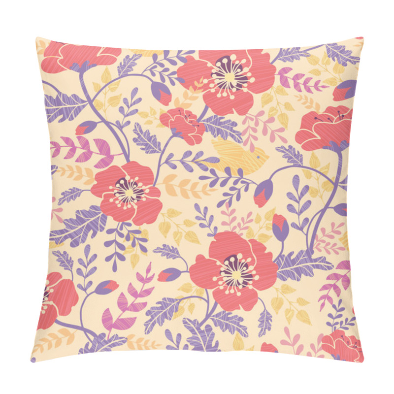 Personality  Poppy Flowers And Birds Seamless Pattern Background Pillow Covers