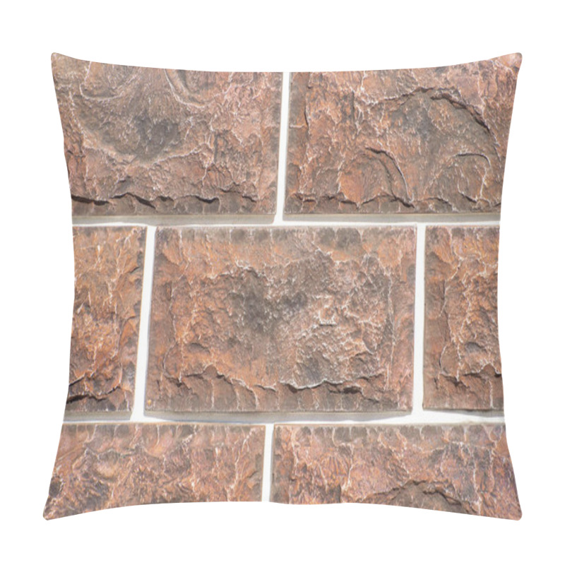 Personality  Texture Of Decorative Bricks For Finishing The Facade Of A House With A Dark Brown Shade Pillow Covers