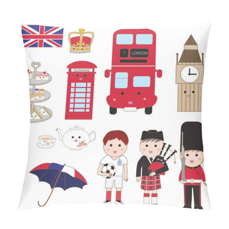 Personality  UK England London Travel Icons.isolate Illustration Vector.EPS10 Pillow Covers