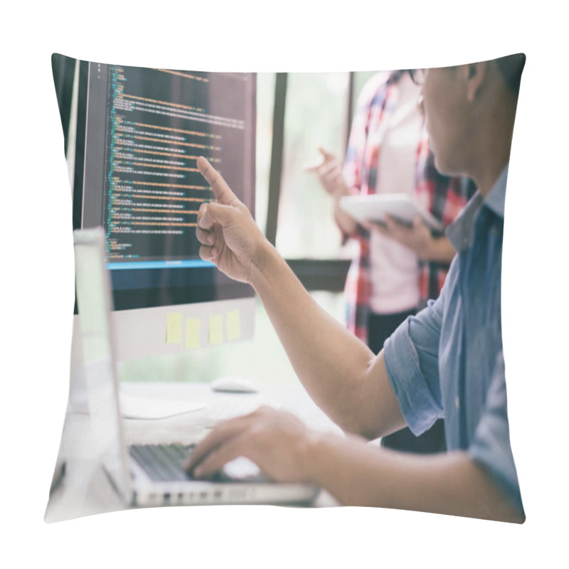 Personality  Programmer And UX UI Designer Working In A Software Development And Coding Technologies. Mobile And Website Design And Programing Development Technology Pillow Covers