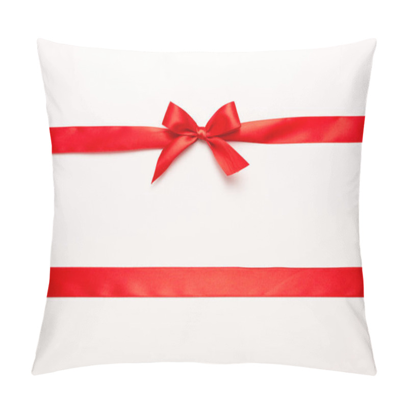 Personality  Top View Of Red Ribbon With Satin Bow Isolated On White  Pillow Covers