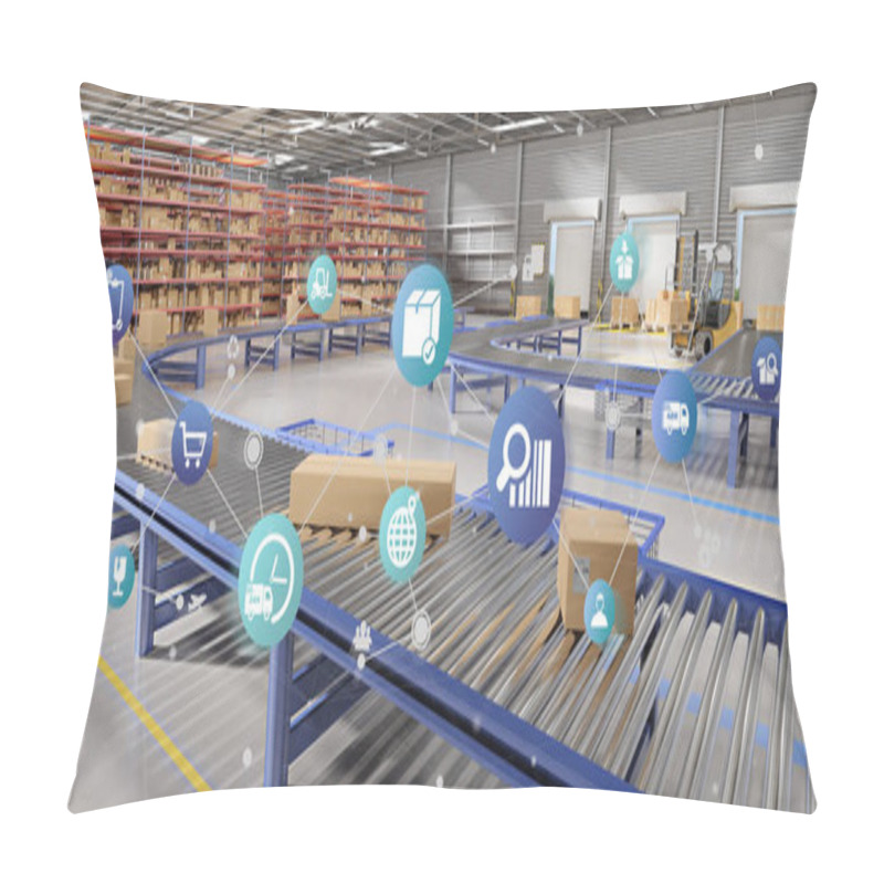 Personality  View Of A Logistic Organisation On A Warehouse Background 3d Rendering Pillow Covers