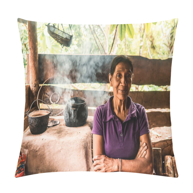 Personality  Latin Grandmother With Crossed Arms Smiling At Camera In The Kitchen Of Her House In Nueva Guinea, Nicaragua Pillow Covers