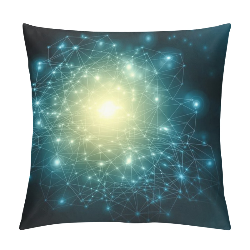 Personality  Abstract Background With Connected Lines And Dots For Your Design. Smooth Lines, Beautifully Intertwined, Shining Dots And Flashes On A Dark Background Pillow Covers