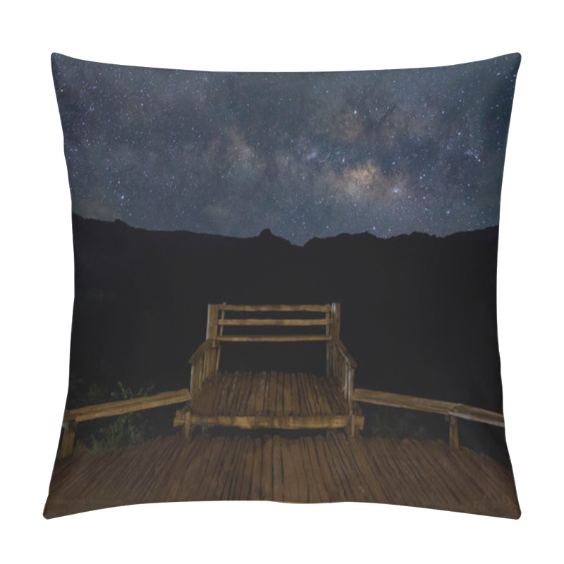 Personality  Beautiful Views And Night Sky With The Milky Way Galaxy, (Baan Jabo), Mae Hong Son, Baan Jabo One Of The Most Amazing Mist In Thailand. Pillow Covers