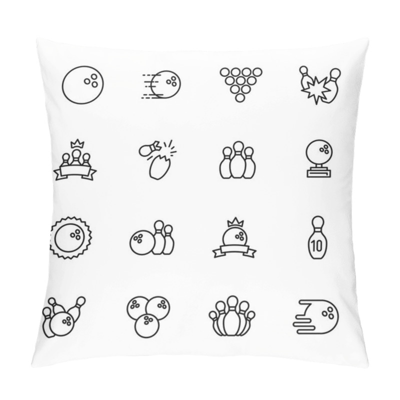 Personality  Simple Set Symbols Bowling, Kegling And Billiards Outline Icon. Contains Such Icon Bowling Ball, Skittles, Bowls, Ninepins, Strike, Win, Championship, Victory And Other. Pillow Covers