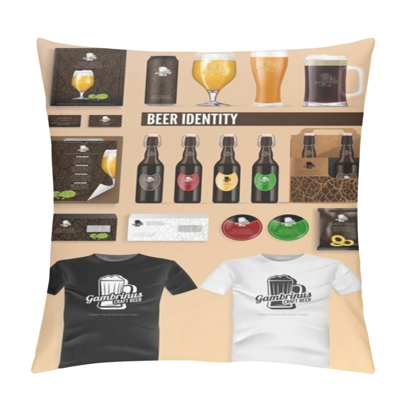 Personality  Beer Drink Identity Brand Mockup Set Vector. Pillow Covers