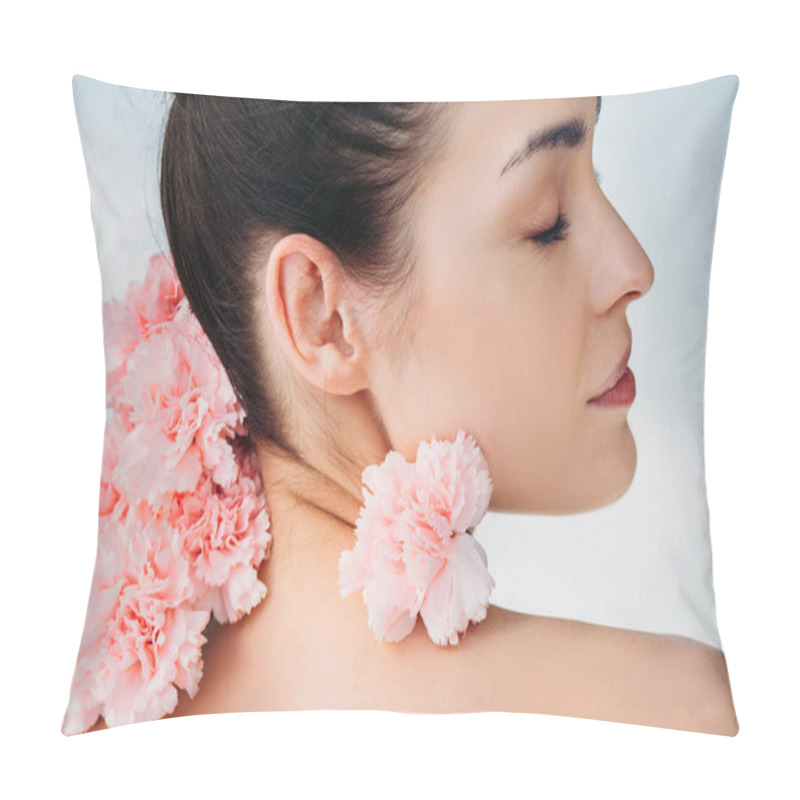 Personality  Woman With Fresh Skin Posing With Cloves Pillow Covers