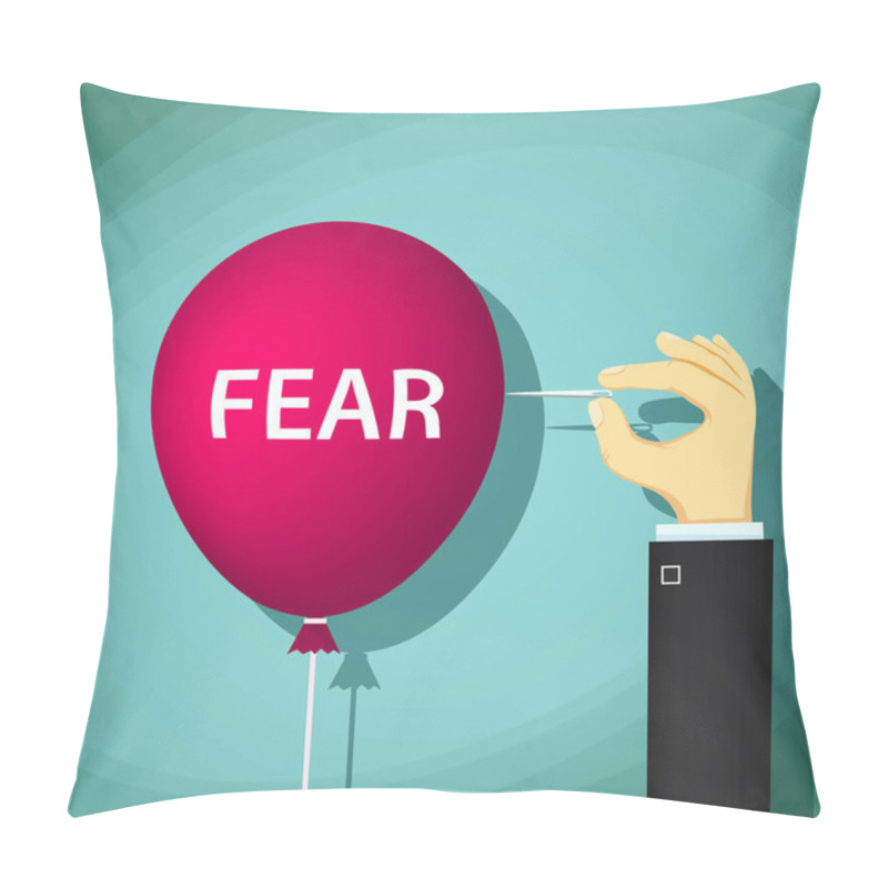 Personality  Man Bursts A Balloon With The Word Fear.  Pillow Covers