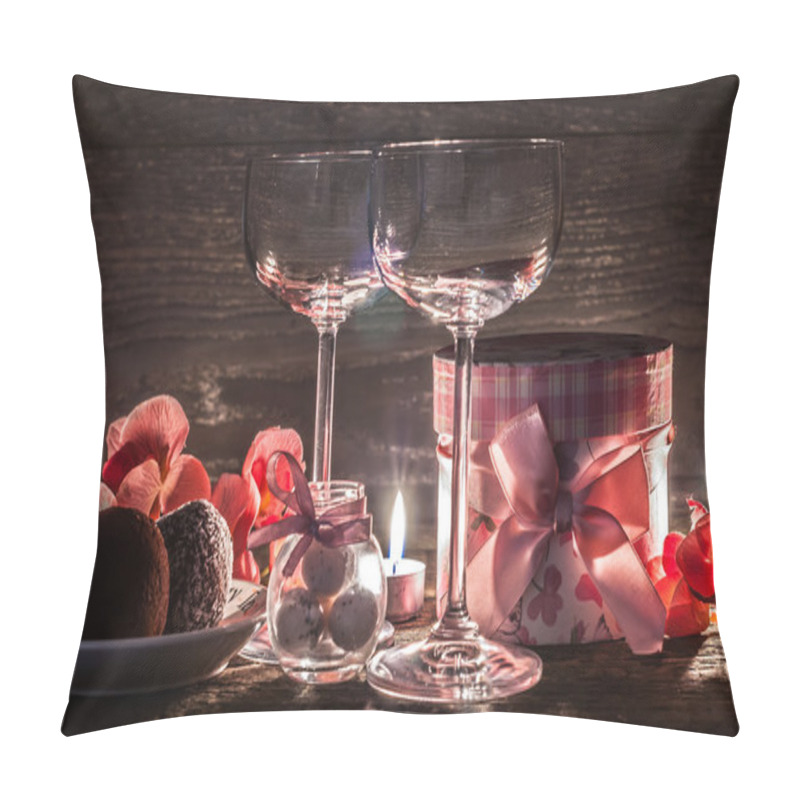 Personality  Wine Glasses, Gift And Sweets For A Romantic Evening Pillow Covers