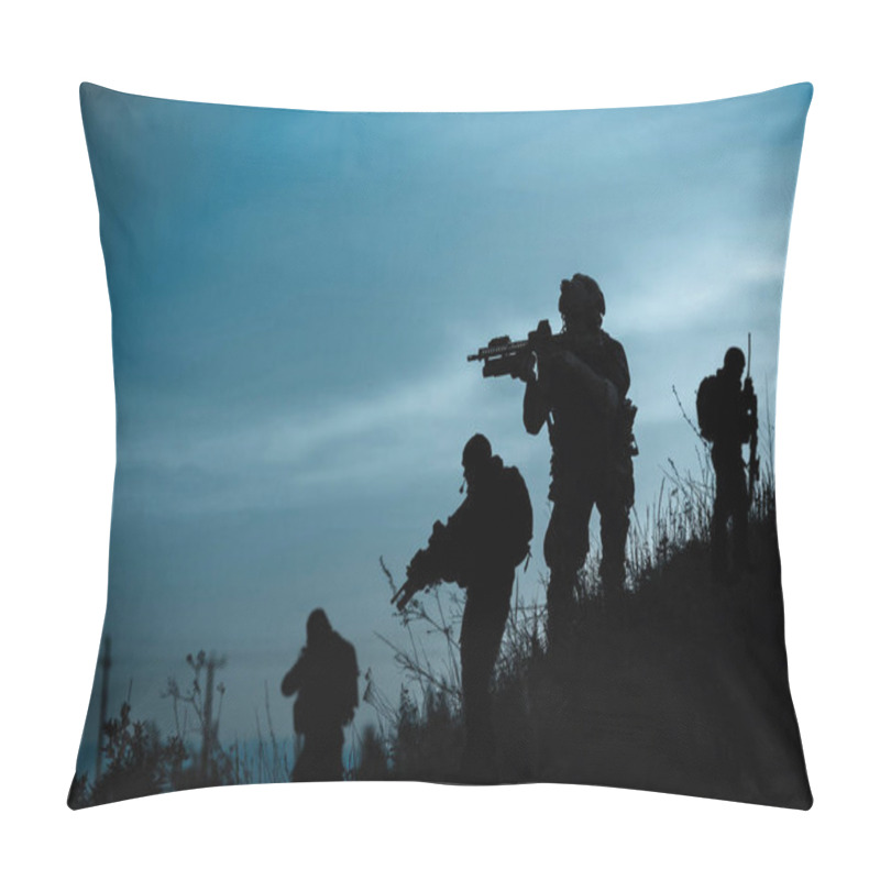 Personality  Silhouette Of Military Soldiers With Weapons At Night Pillow Covers