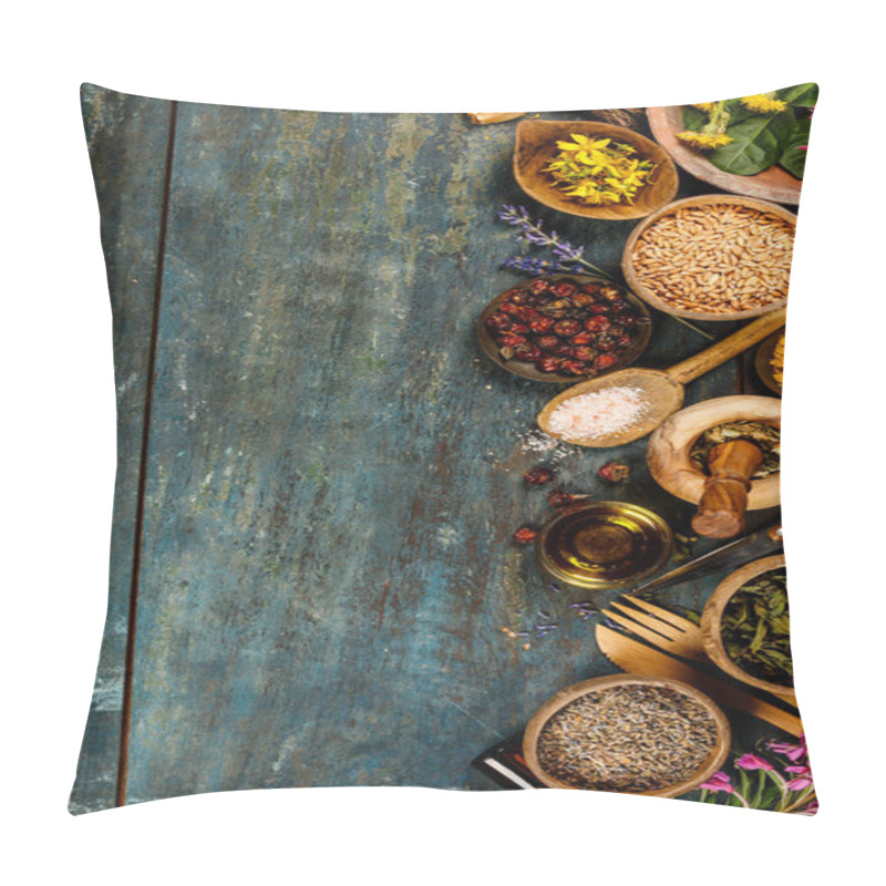 Personality  Flat Lay Of Wild Healing Herbs Pillow Covers