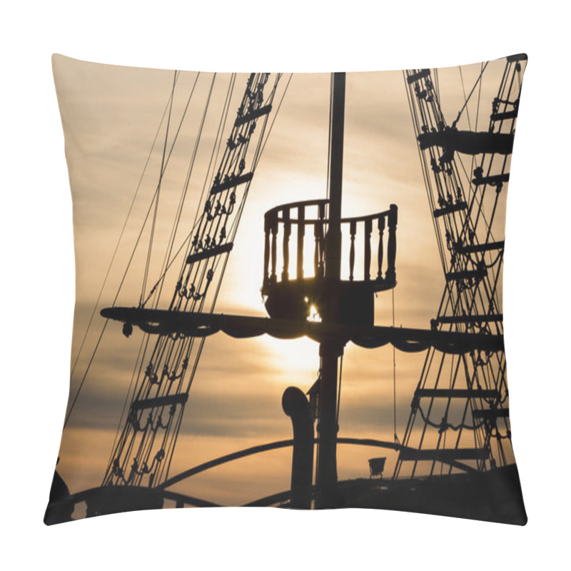 Personality  Silhouette Of Sails Of An Antique Ship, Masts And Bowsprit Of A  Pillow Covers