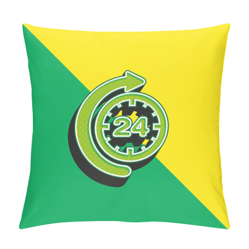 Personality  24 Hour Time With Curve Arrow Green And Yellow Modern 3d Vector Icon Logo Pillow Covers