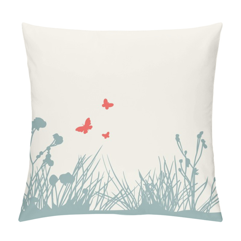 Personality  Silhouettes Of Butterflies And Plants On A White Background Pillow Covers