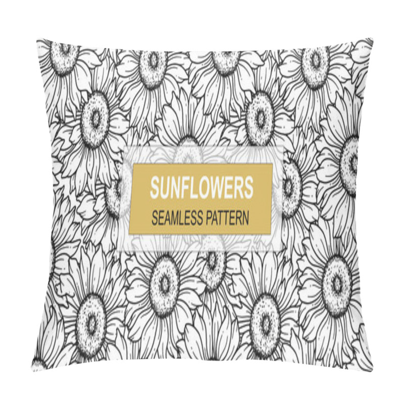 Personality  Sunflower Seamless Pattern. Floral Seamless Background. Line Art Flower Seamless Patterns With Greenery. Outline Seamless Floral Background. Line Drawing Floral Backgroun Pillow Covers