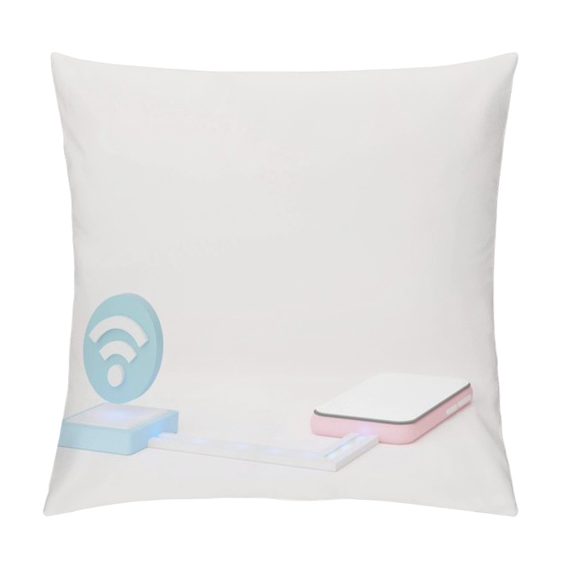 Personality  3d Render Wireless Network Connection To Device. User Interface For Web Banner And Mock Up. Symbol Of Wifi. Online Network Pillow Covers