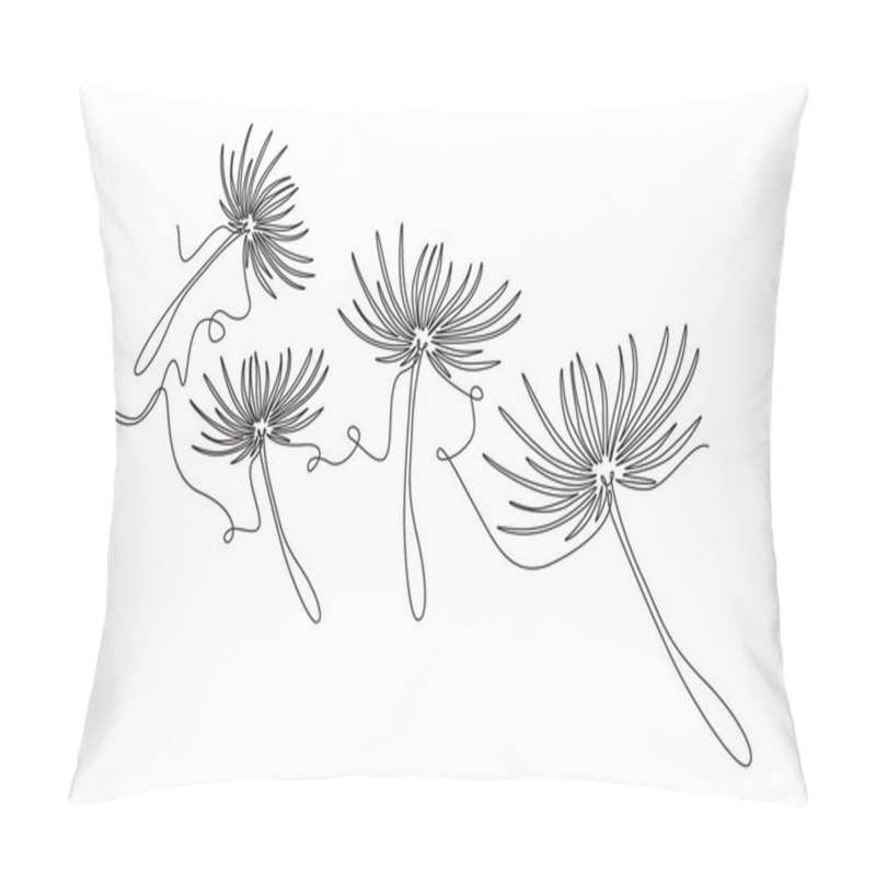 Personality  Continuous One Line Drawing Beauty Fresh Taraxacum For Home Art Wall Decor Poster. Printable Decorative Dandelion Flower For Greeting Card Ornament. Single Line Draw Design Vector Graphic Illustration Pillow Covers