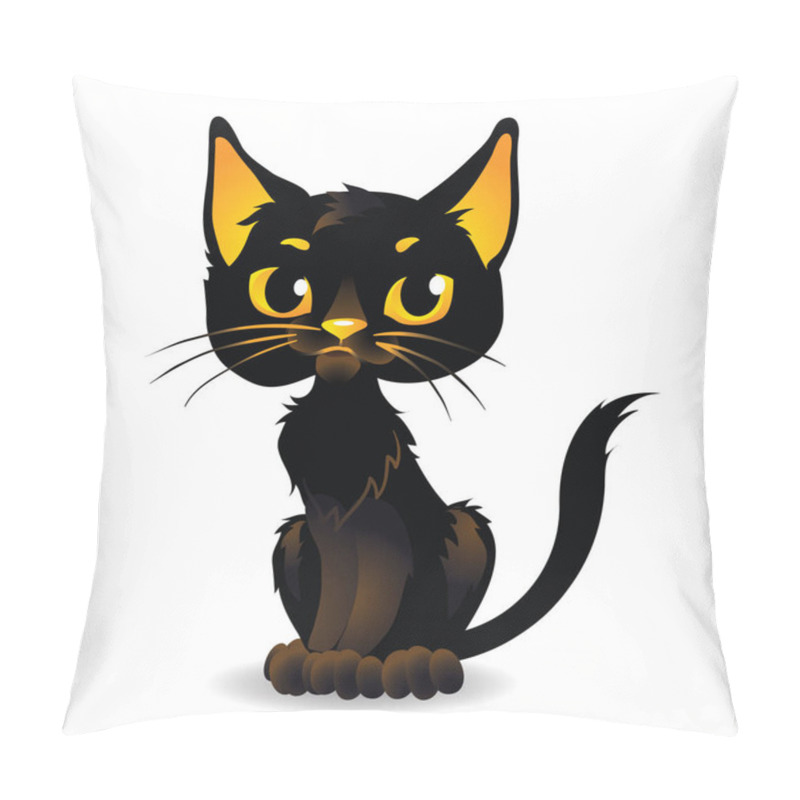 Personality  Serious Black Cat. Cartoon Style. Isolated Illustration On A White Background. Pillow Covers