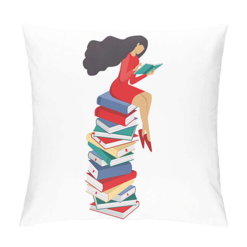 Personality  Ladies Reading Book. Flat Cartoon Vector Illustration. Pillow Covers