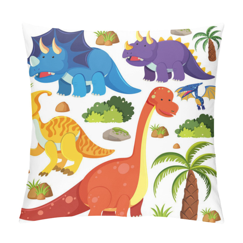 Personality  Set Of Cute Dinosaurs Isolated On White Background Illustration Pillow Covers