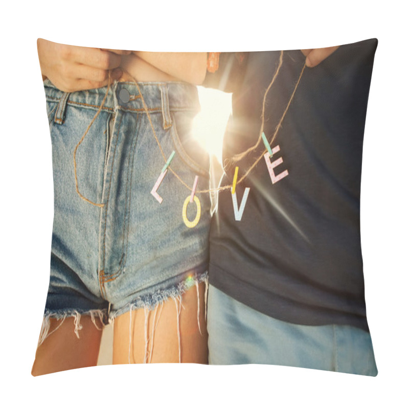 Personality  Young Couple In Love Walking In The Park Holding Hands Looking I Pillow Covers