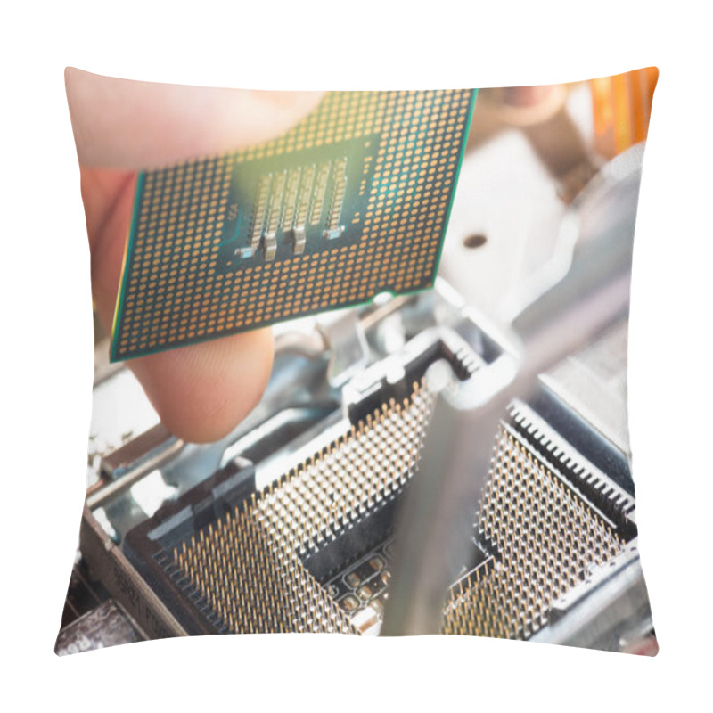 Personality  Close Up Of Electronic CPU On Mainboard Computer. Pillow Covers