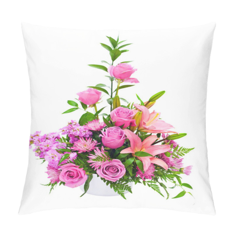 Personality  Colorful Purple Flower Arrangement Centerpiece With Roses, Lily, Carnations, Isolated On White. Pillow Covers