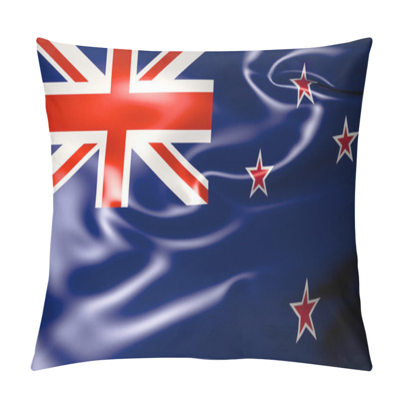 Personality  New Zealand Flag In The Wind.  3D Illustration. Pillow Covers