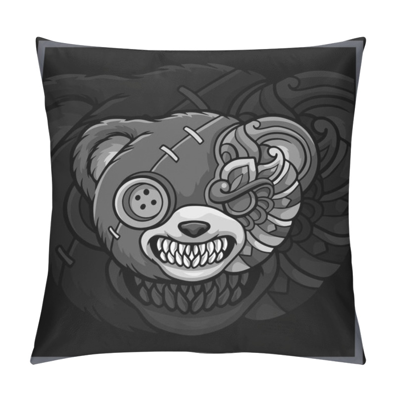 Personality  Monochrome Voodoo Bear Mandala Arts Isolated On Black Background Pillow Covers