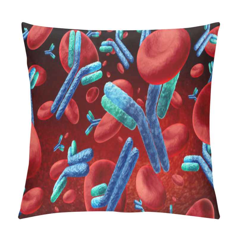 Personality  Antibody In The Blood And Immunoglobulin Concept As Antibodies Flowing Inside A Human Body As A 3D Illustration. Pillow Covers