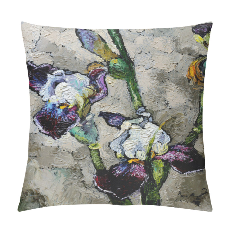 Personality  Oil Painting Still Life With  Blue Violet  Irises Flowers Pillow Covers