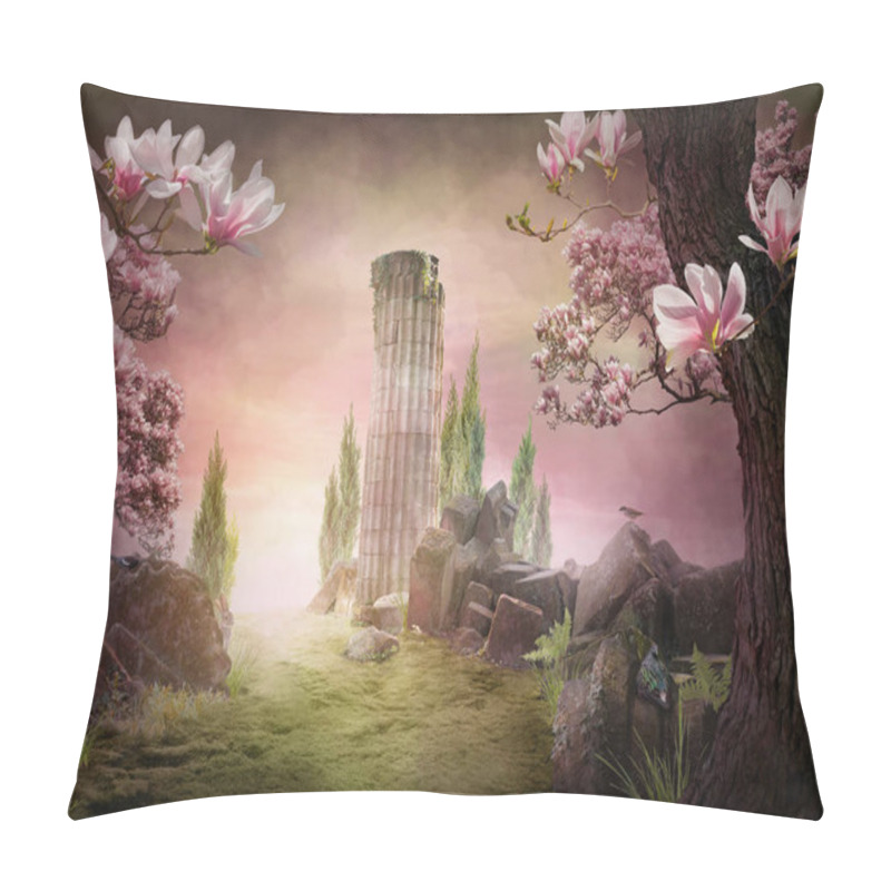 Personality  Beautiful, Pink Dreamy Spring Magnolia Blossom Landscape, Can Be Used As Background Or Wallpaper Pillow Covers