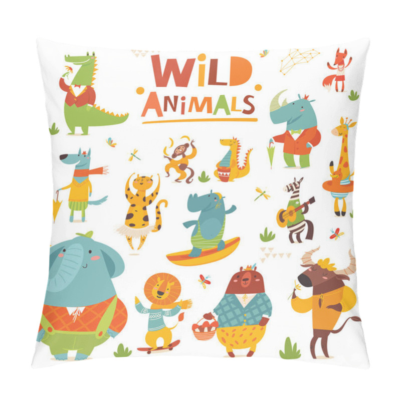 Personality  Vector Set Of Wild Cartoon Animals Of Africa. Bundle Of Cute Cartoon Animals Characters Isolated On White Background. Set Of Colorful Vector Illustrations In Flat Cartoon Style. Pillow Covers