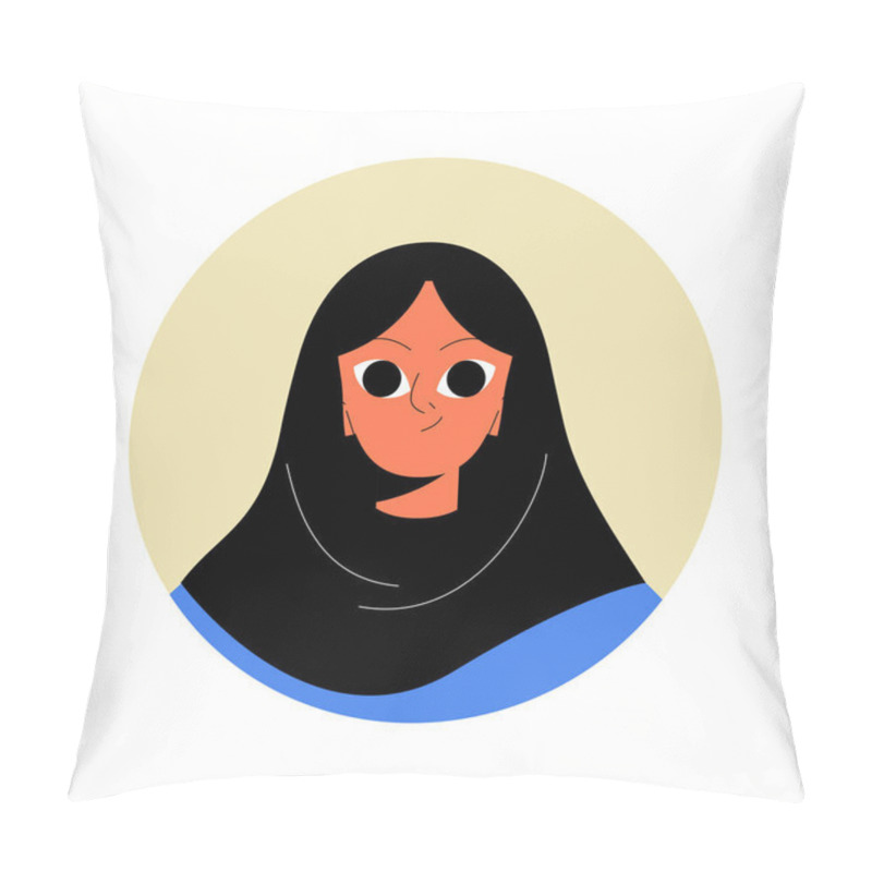 Personality  Avatar Of A Muslim Woman In A Hijab With A Serene Expression, Symbolizing Modesty, Cultural Identity, And Islamic Heritage, Isolated On A White Background. Pillow Covers