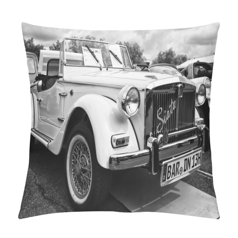 Personality  BERLIN - MAY 11: Car Fiat Siata Spring 850 Spider (black And Whi Pillow Covers